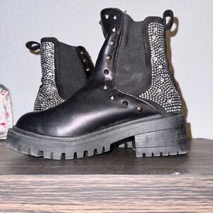 Black boots with rhinestones and spikes